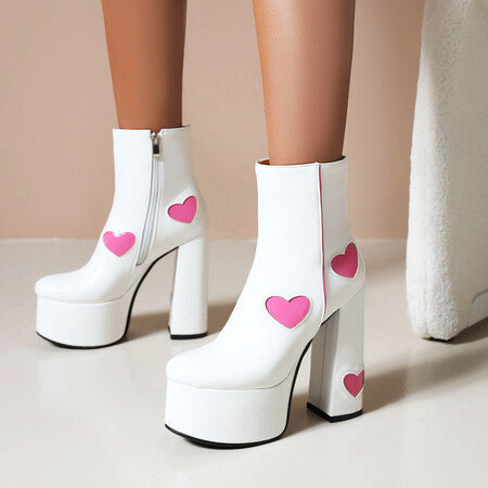 High-heels Platform Ankle Boots - Hearts - III - X