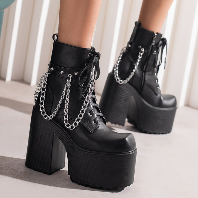 High heels XL Platform Ankle Boots - Studs & Chains - III - 🖤