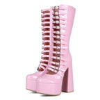 High heels Platform Knee high Boots - Buckled Up - X - 🩷