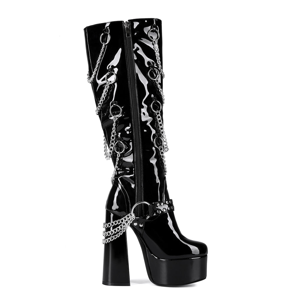 High heels Platform Knee high Boots - Chains - IX - 🖤