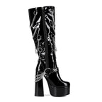 High heels Platform Knee high Boots - Chains - IX - 🖤