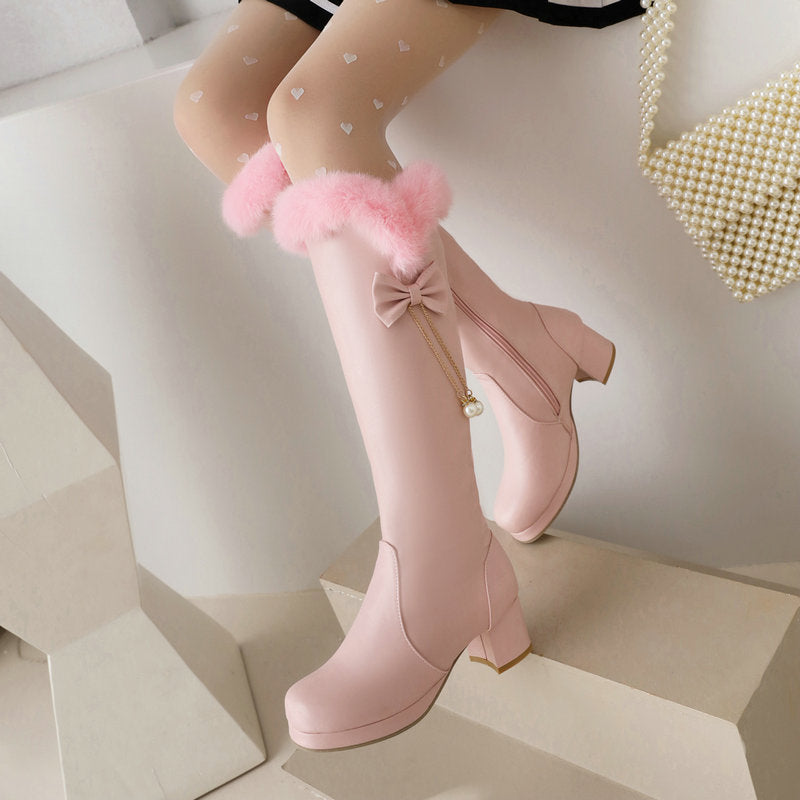 Knee-high Fur Boots - II - 🩷
