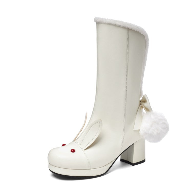 Low Heels Mid-calf Boots - Rabbit - 🩷