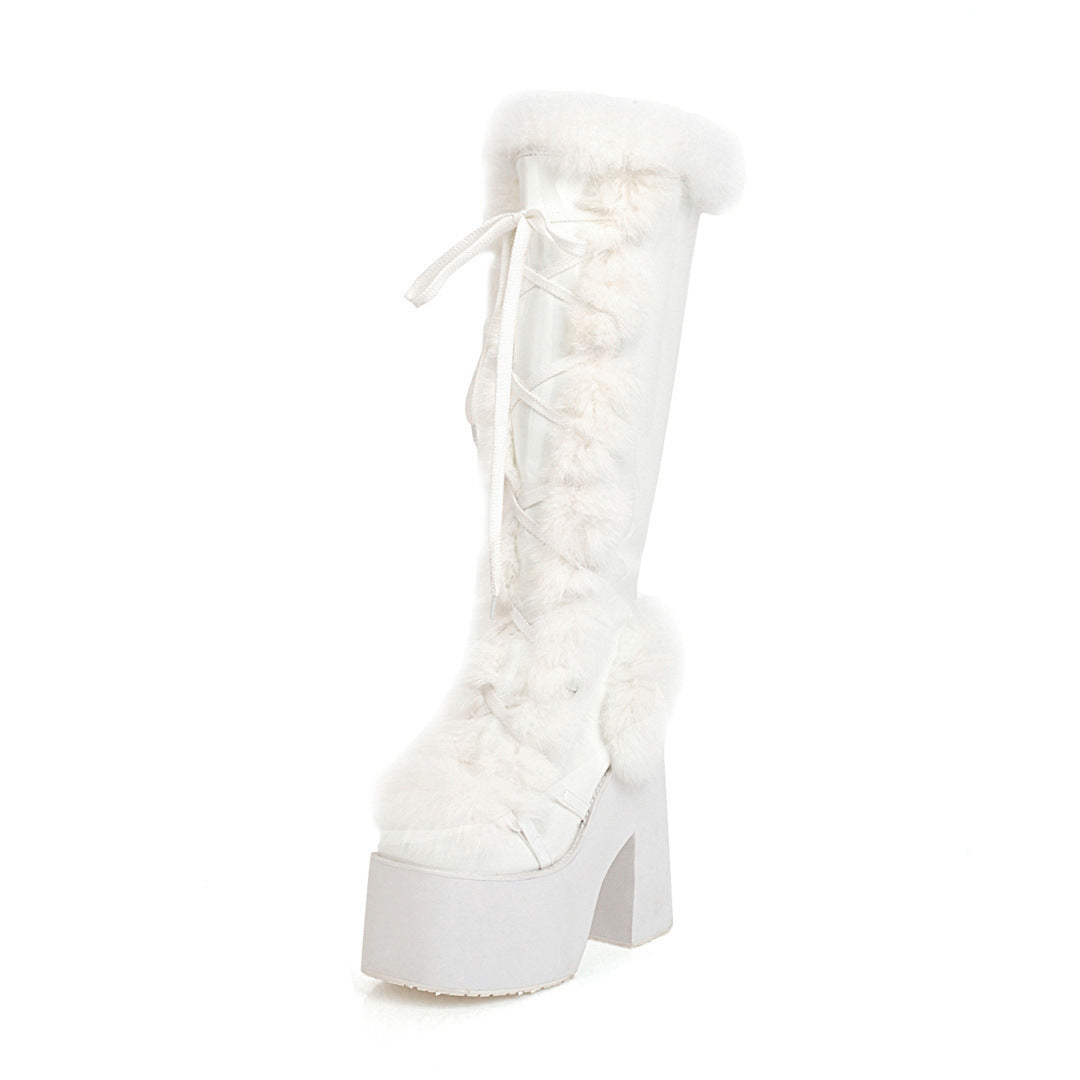 High heels Platform Knee-high Fur Boots - VI - X