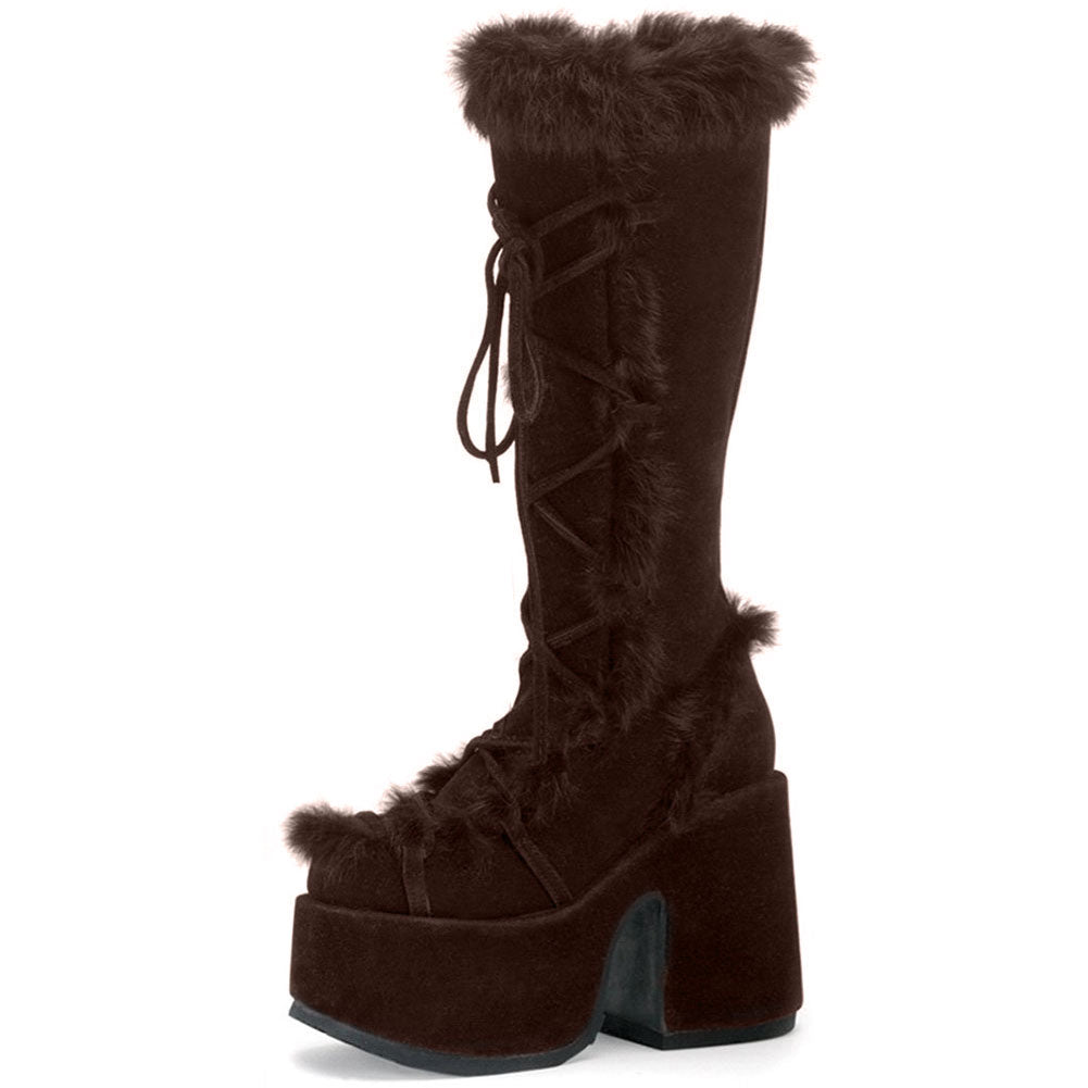 High-heels Platform Knee-high Fur Boots - III - X
