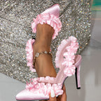 Satin ruffle High heels Sandals - I - 🩷