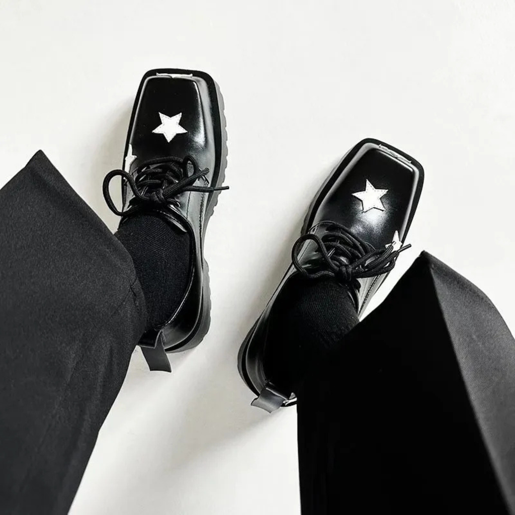 Chunky Platform Derby Shoes - Stars - III - 🖤