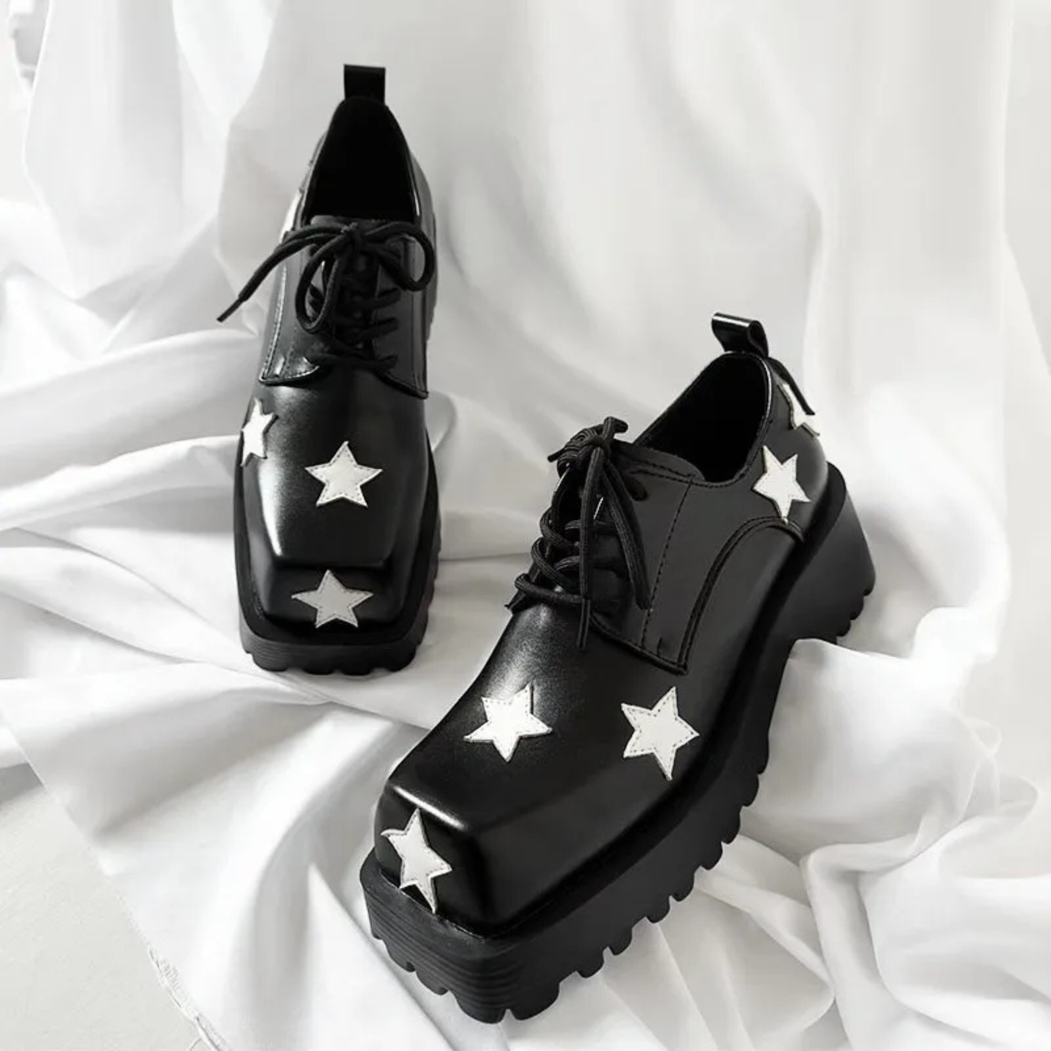 Chunky Platform Derby Shoes - Stars - III - 🖤
