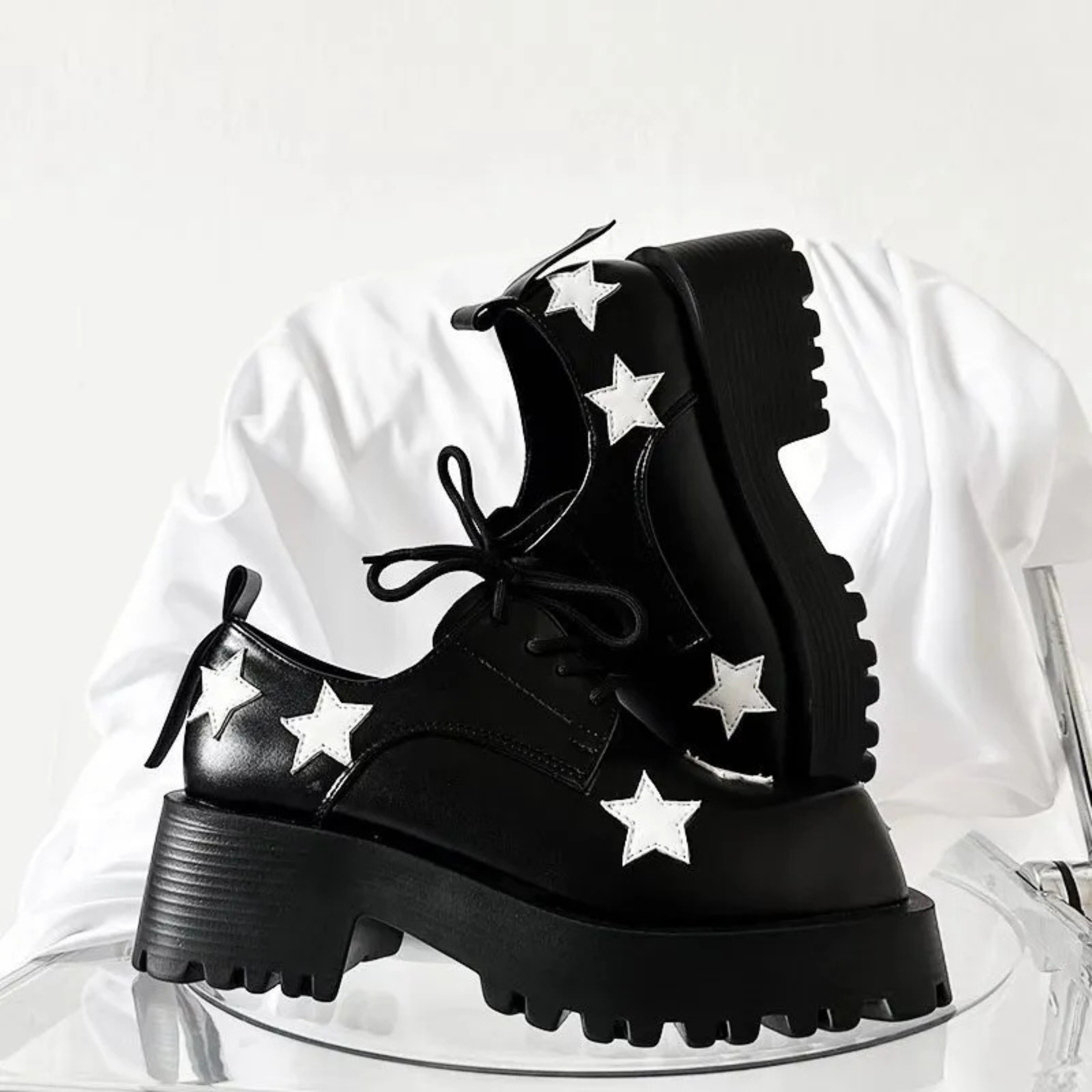 Chunky Platform Derby Shoes - Stars - III - 🖤
