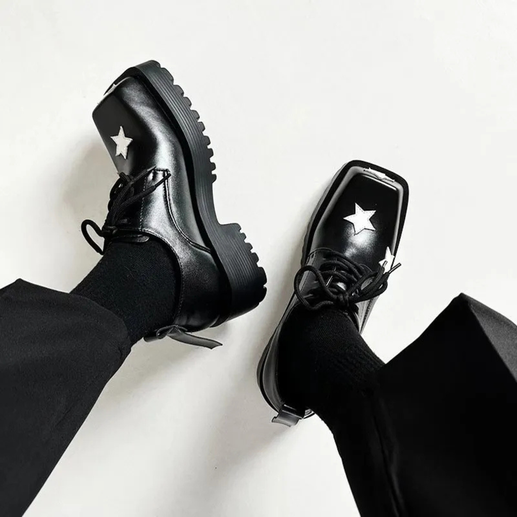 Chunky Platform Derby Shoes - Stars - III - 🖤