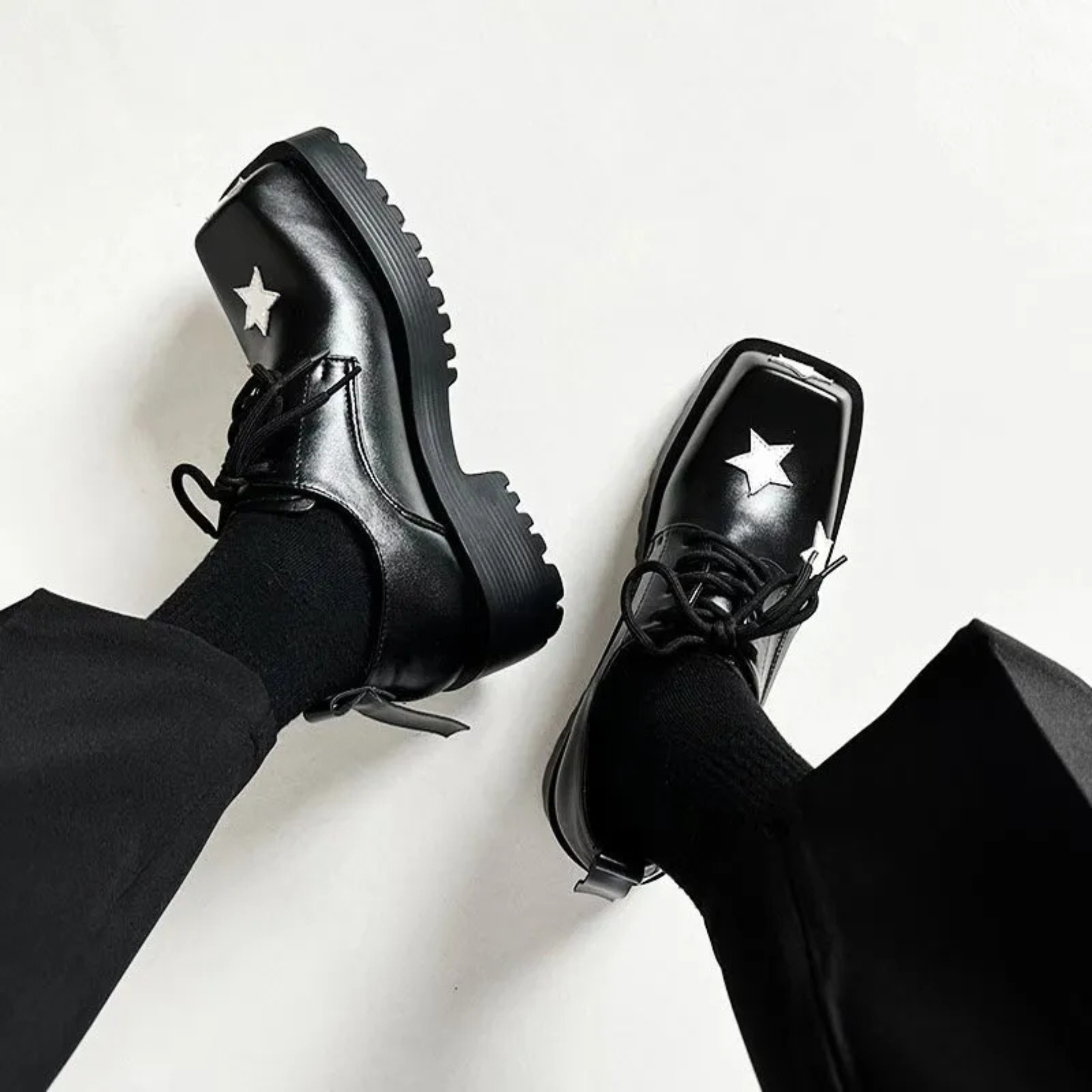 Chunky Platform Derby Shoes - Stars - III - 🖤