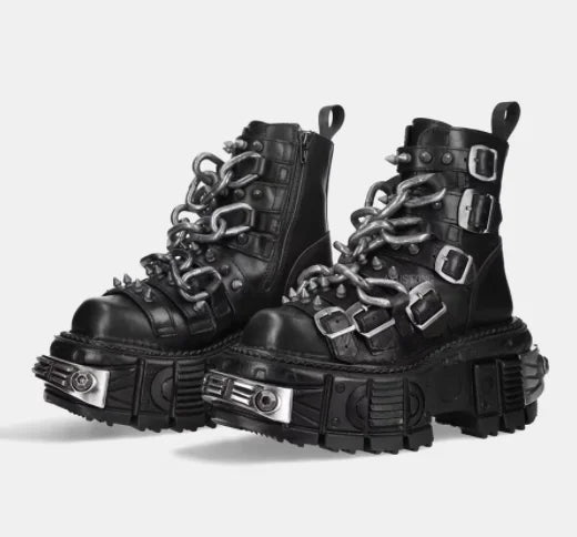 XL Platform Combat Boots - Heavy Chains - III - 🖤