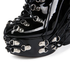 High-heels Platform Ankle Boots - Hardware & Laces - Black - II - 🖤