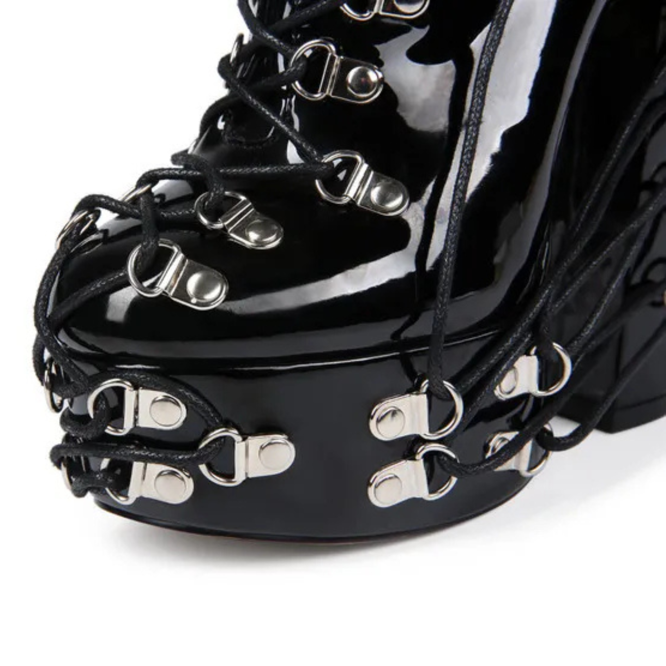 High-heels Platform Ankle Boots - Hardware & Laces - Black - II - 🖤