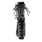 High-heels Platform Ankle Boots - Hardware & Laces - Black - II - 🖤