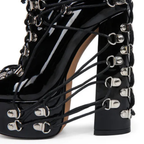 High-heels Platform Ankle Boots - Hardware & Laces - Black - II - 🖤