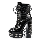 High-heels Platform Ankle Boots - Hardware & Laces - Black - II - 🖤