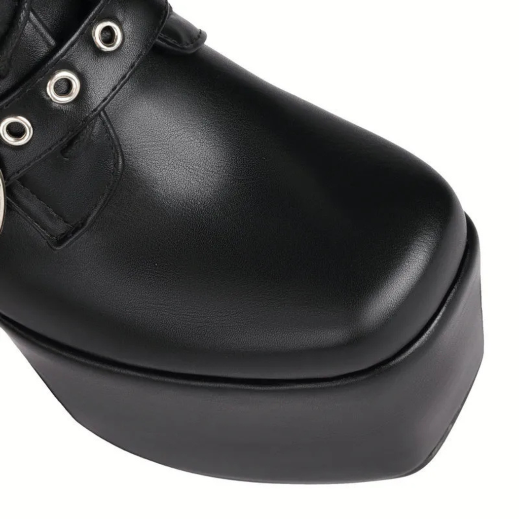 High Heels XL Platform Knee-high Boots - Metal Hearts - I - 🖤