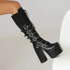 High Heels XL Platform Knee-high Boots - Metal Hearts - I - 🖤