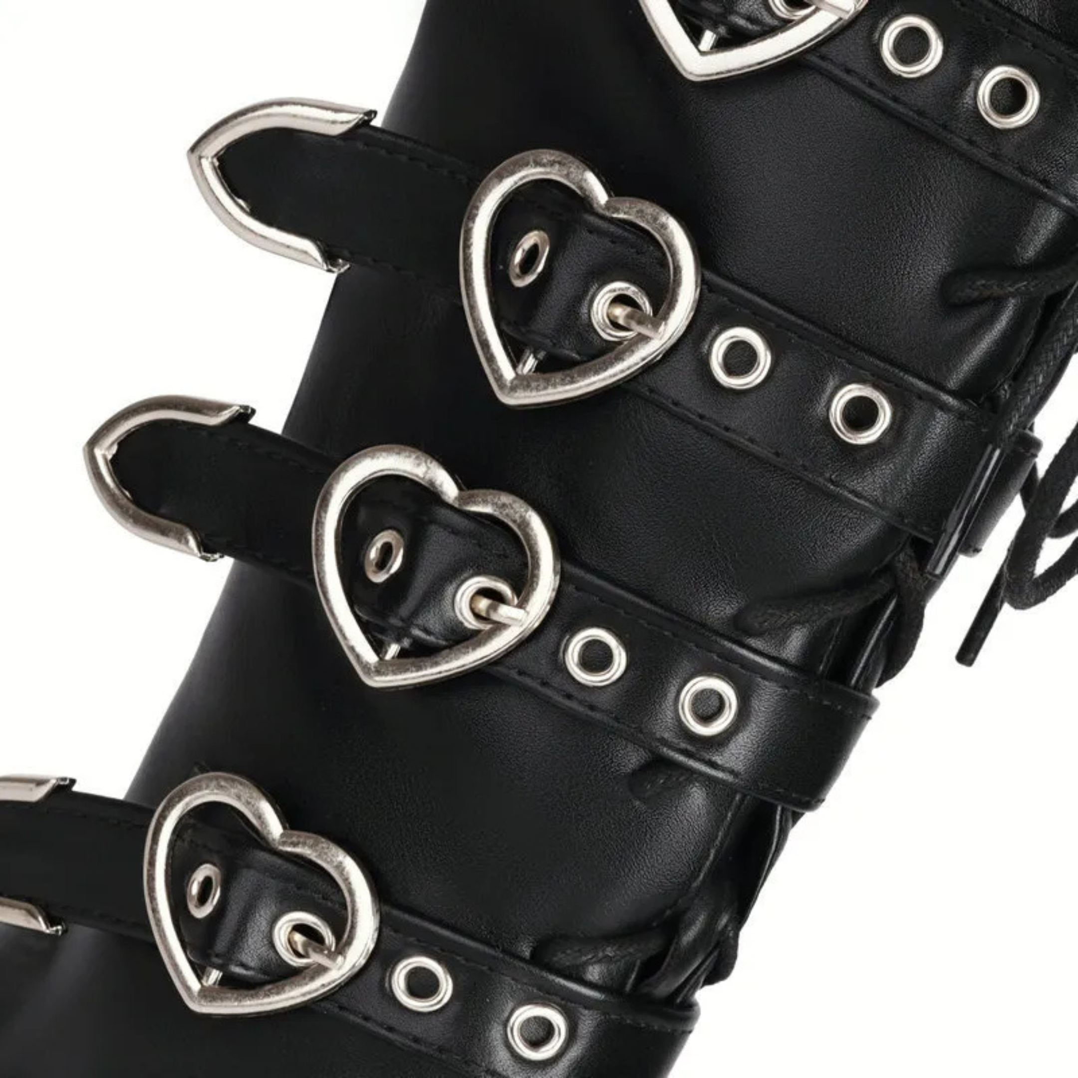 High Heels XL Platform Knee-high Boots - Metal Hearts - I - 🖤