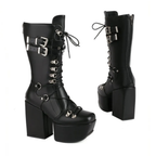High heels XL Platform Mid-calf Boots - Lace-up & Metal hardware - III - 🖤