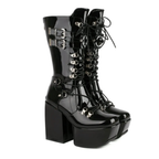 High heels XL Platform Mid-calf Boots - Lace-up & Metal hardware - III - 🖤