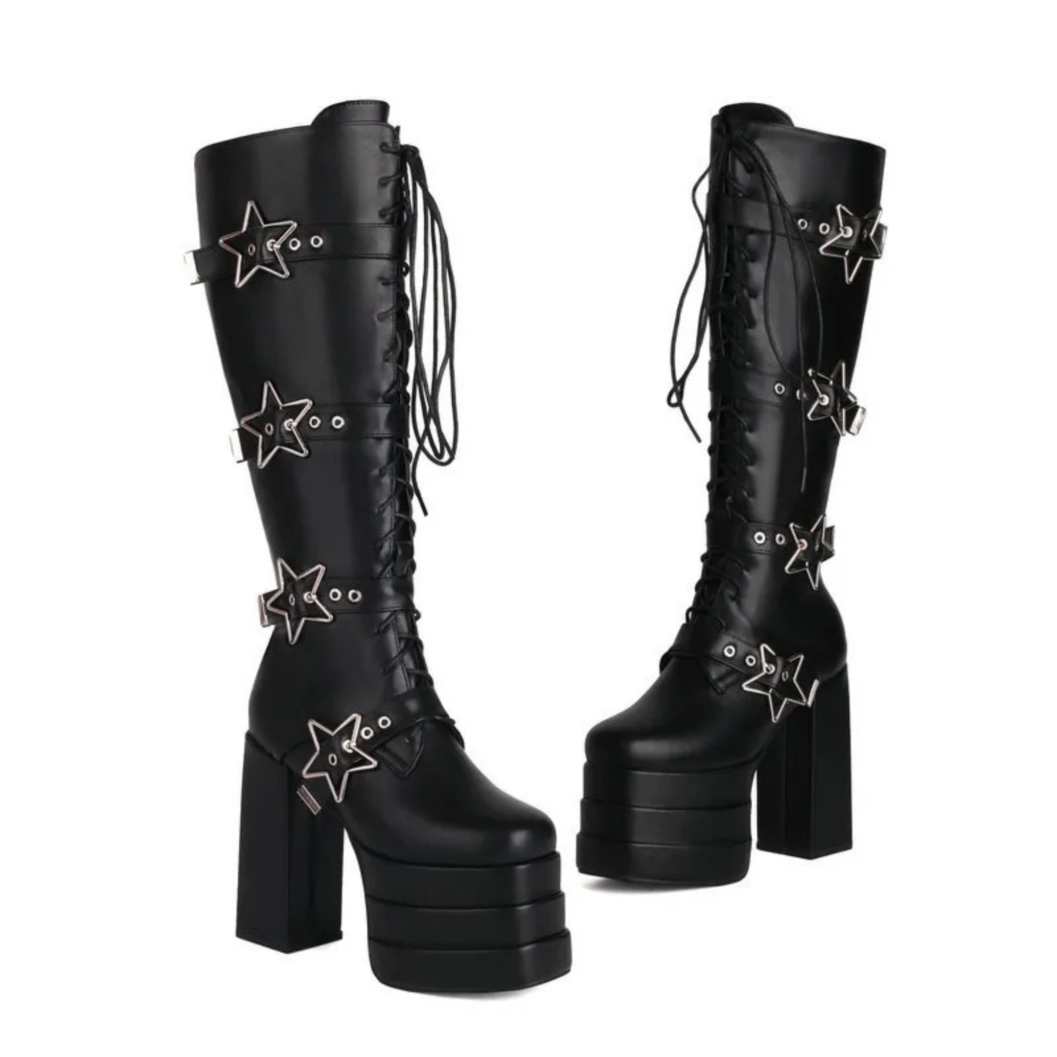 High heels XL Platform Knee-high Boots - Stars - II - 🖤