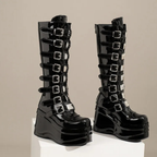 Platform Wedges Knee-high Buckles Boots - II - 🖤