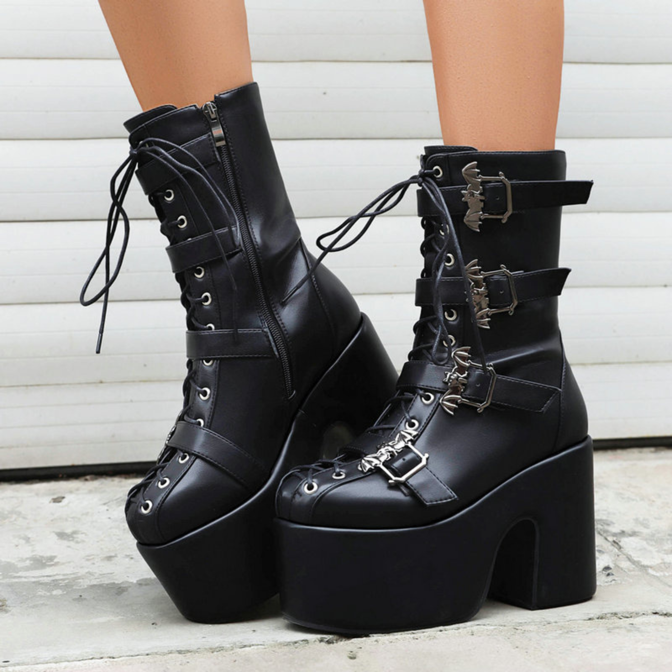 XL Platform Chunky heels Mid-calf Boots - Bat Buckles - I - X