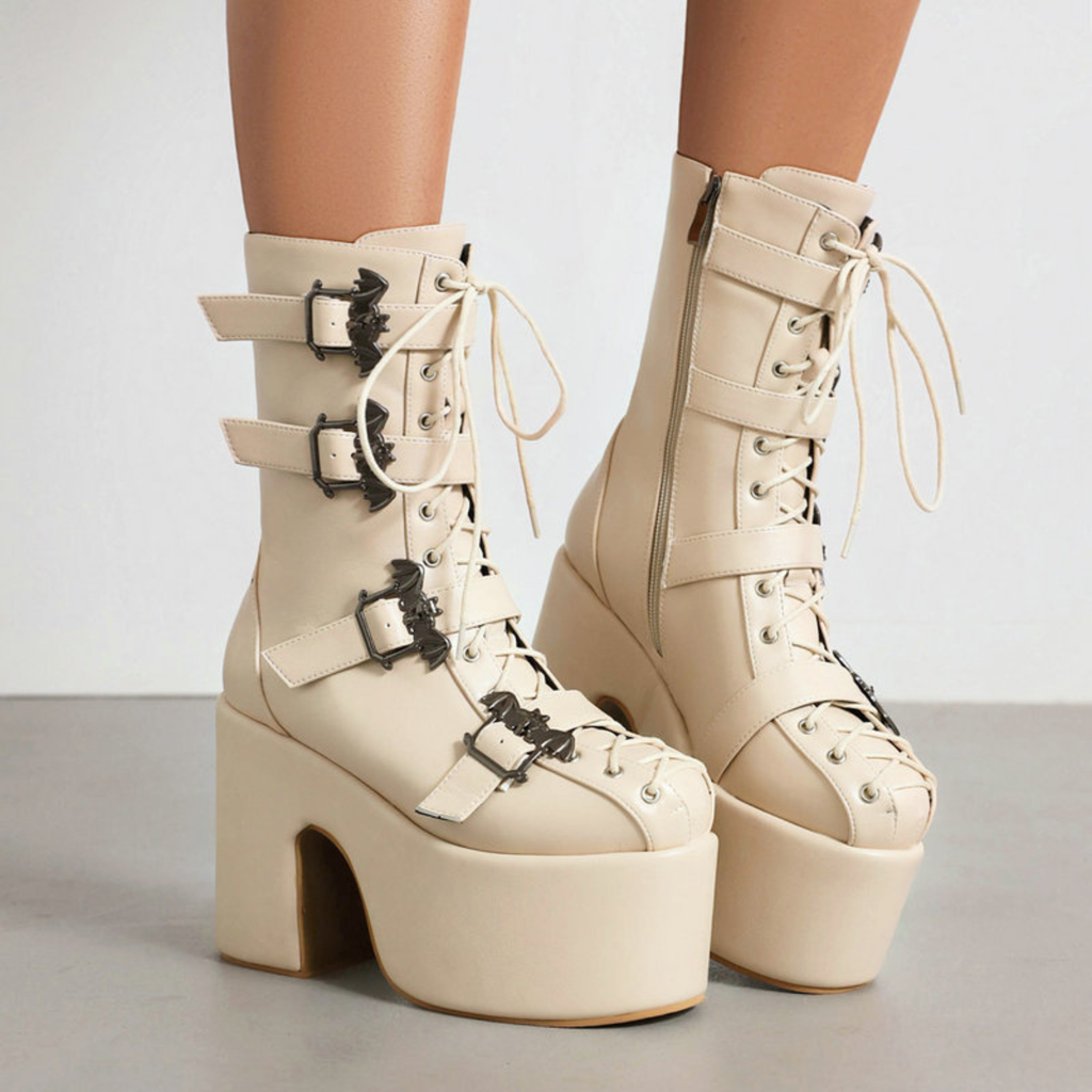 XL Platform Chunky heels Mid-calf Boots - Bat Buckles - I - X
