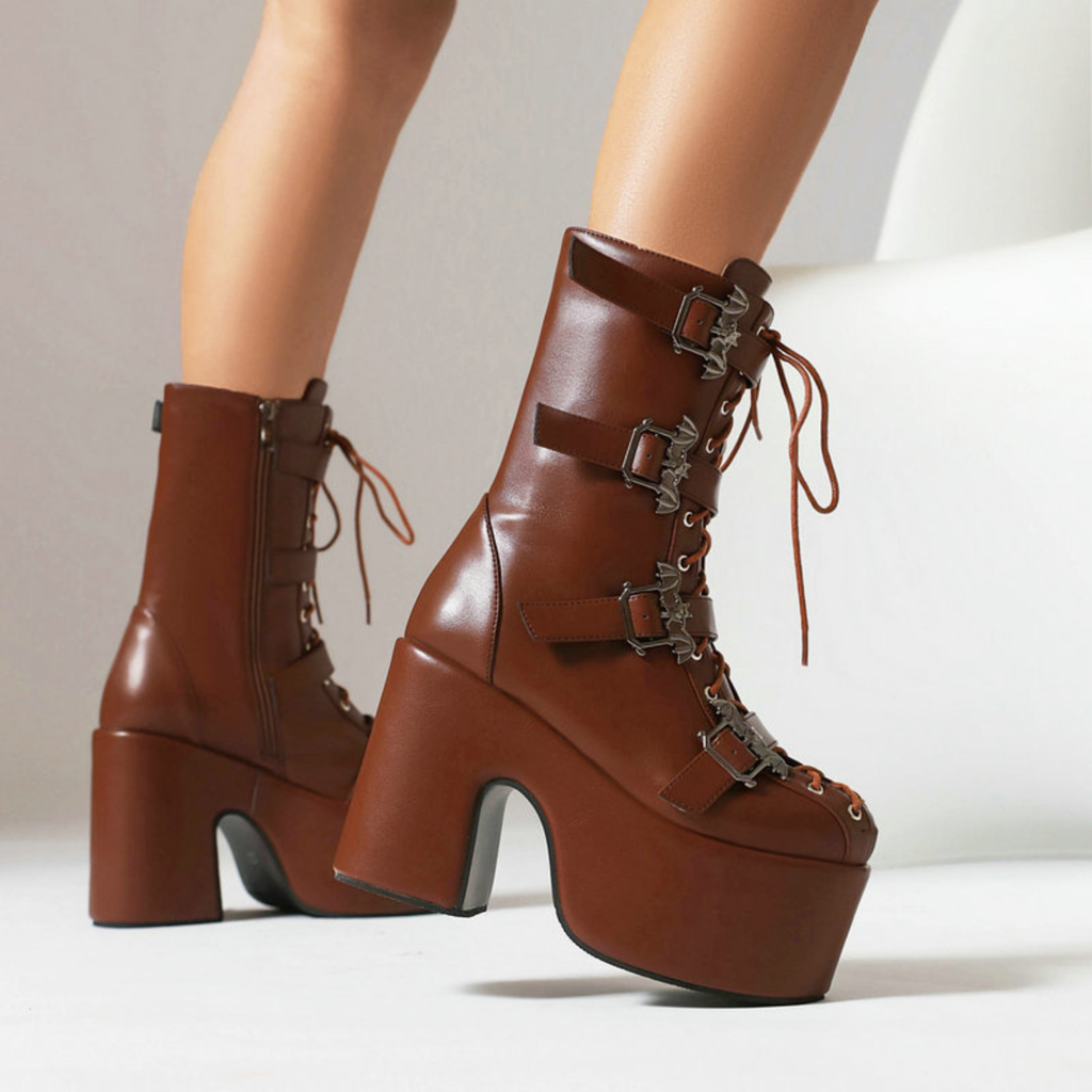 XL Platform Chunky heels Mid-calf Boots - Bat Buckles - I - X