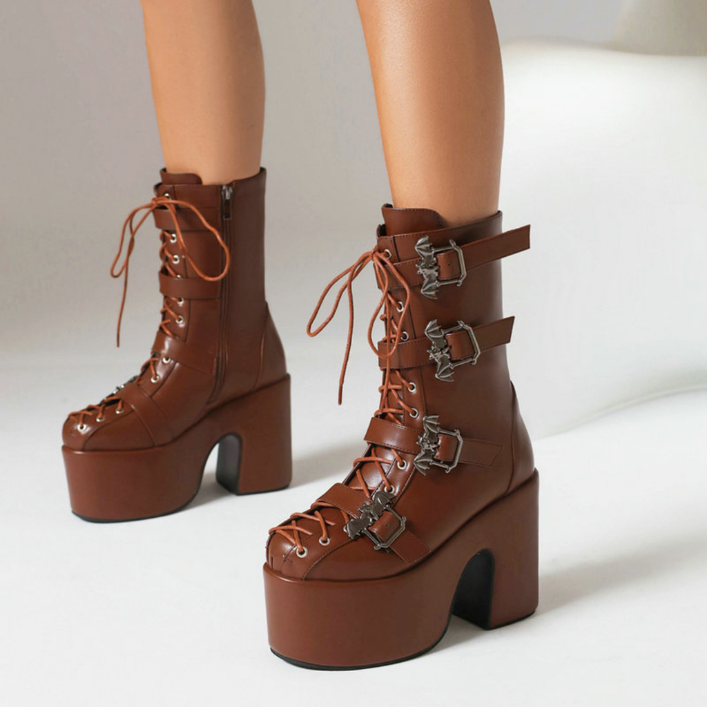 XL Platform Chunky heels Mid-calf Boots - Bat Buckles - I - X