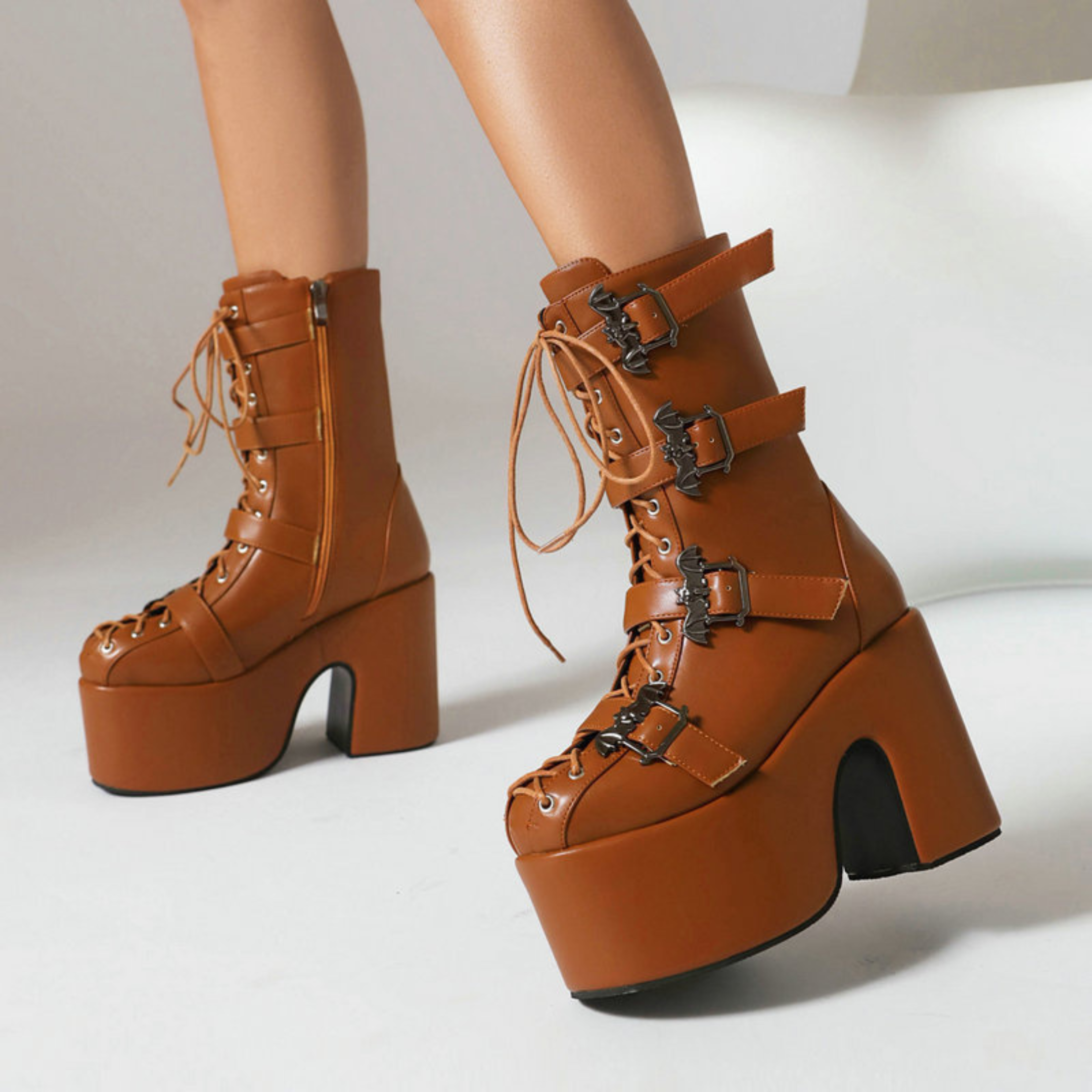 XL Platform Chunky heels Mid-calf Boots - Bat Buckles - I - X