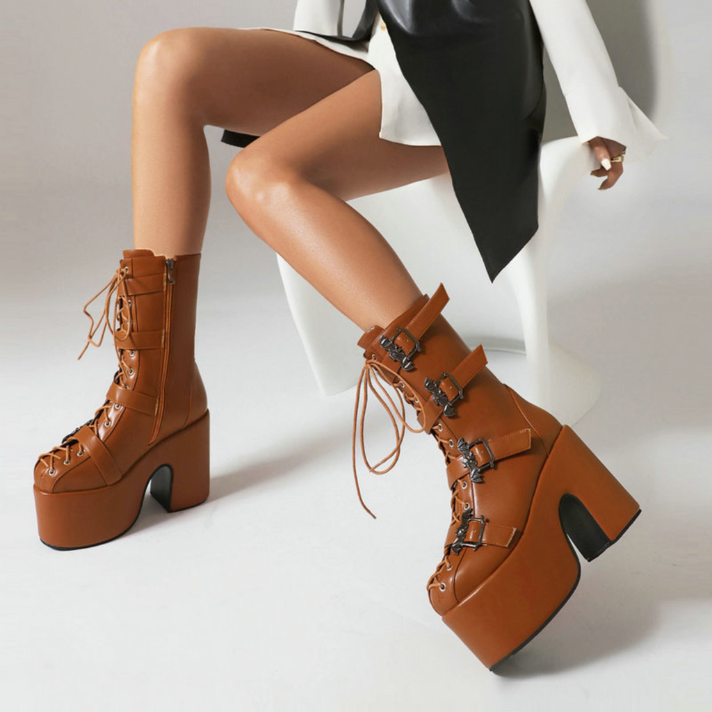 XL Platform Chunky heels Mid-calf Boots - Bat Buckles - I - X