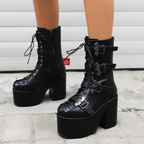 XL Platform Chunky heels Mid-calf Boots - Bat Buckles - I - X