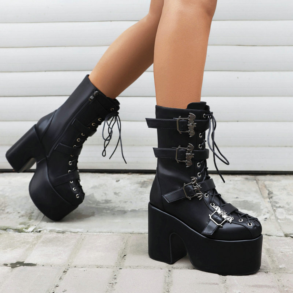 XL Platform Chunky heels Mid-calf Boots - Bat Buckles - I - X