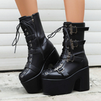 XL Platform Chunky heels Mid-calf Boots - Bat Buckles - I - X