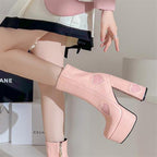 High-heels Platform Ankle Boots - Hearts - II - Vernies - 🩷