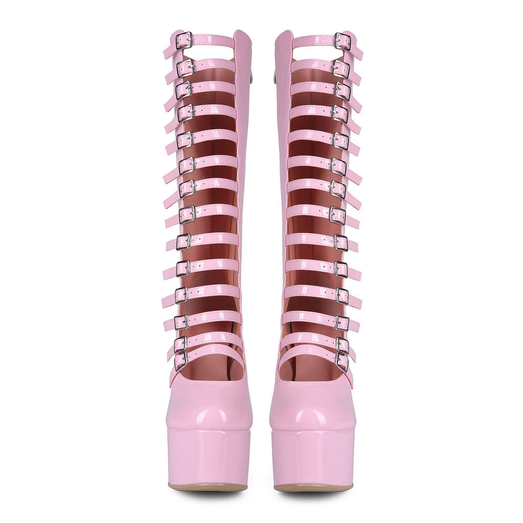 High heels Platform Knee high Boots - Buckled Up - X - 🩷