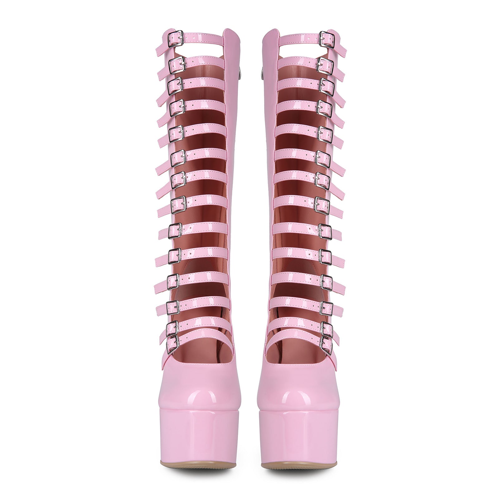 High heels Platform Knee high Boots - Buckled Up - X - 🩷