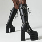 High heels XL Platform Knee-high Boots - Stars - II - 🖤