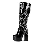 High heels Platform Knee high Boots - Chains - IX - 🖤
