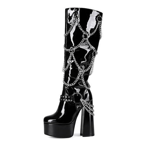 High heels Platform Knee high Boots - Chains - IX - 🖤