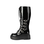Chunky Platform Knee-high Boots - Heart Buckles - I - 🖤