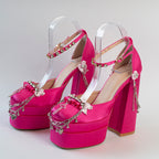 Chunky Heels Platform Sandals - Chains - I - 🩷