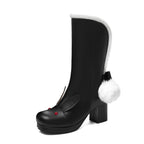 Low Heels Mid-calf Boots - Rabbit - 🩷