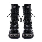 Platform Mid-calf Combat Boots - Lace-up, Buckles & Screws - I - 🖤
