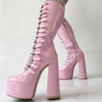 High heels Platform Knee high Boots - Buckled Up - X - 🩷