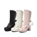 Low Heels Mid-calf Boots - Rabbit - 🩷