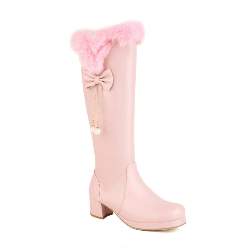 Knee-high Fur Boots - II - 🩷